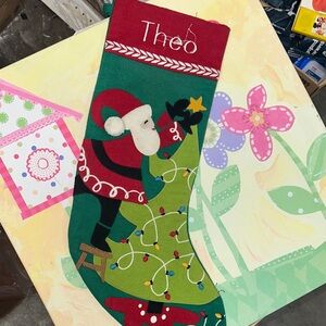 Theo The company Store Festive Green and Red Christmas Stocking